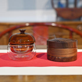 羽诗制造出品 蒸柿有福胡桃木蒸笼香炉柿子快客杯礼盒套装