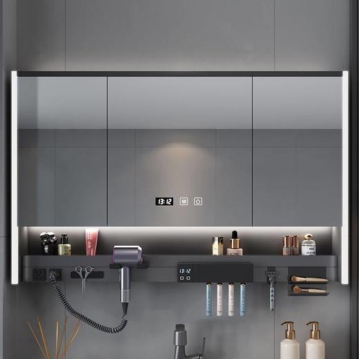 卫生间牙刷一体浴室镜氛围层板消毒智能柜带多功能架镜柜灯吹风机 商品图1