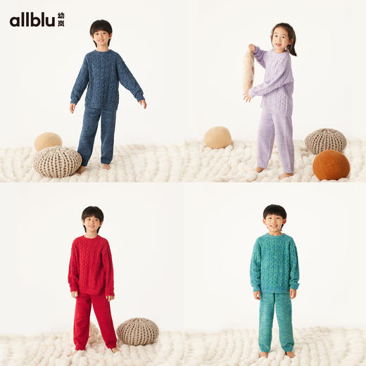 【折扣】allblu幼岚【复古绞花】儿童家居服睡衣女童男童24冬新款套头套装 商品图2