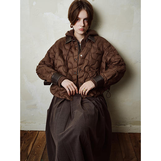 UMILAB【布朗尼】90白鸭绒拼皮 轻量感高保暖衬衫式羽绒服BF313H 商品图1