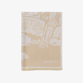 BURBERRY 巴宝莉 女士马术骑士徽标棉毛混纺围巾 米色 8093750 B7311