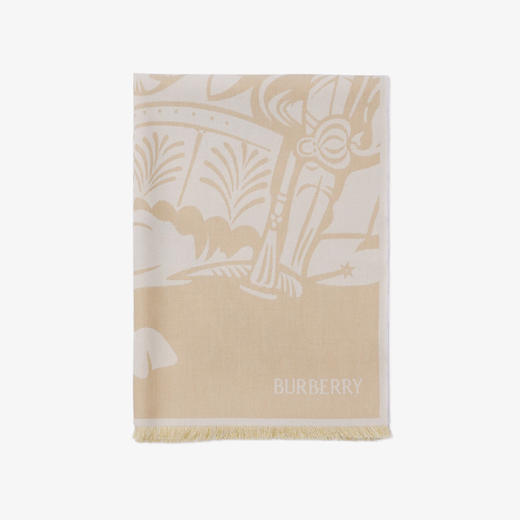 BURBERRY 巴宝莉 女士马术骑士徽标棉毛混纺围巾 米色 8093750 B7311 商品图0