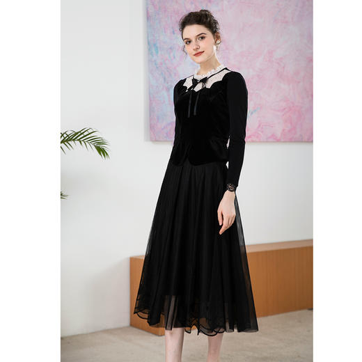 司歌金丝绒长袖上衣复古收腰T901251X 商品图2