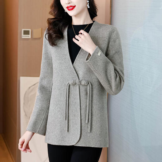 AHM lrfs2396时尚优雅双面呢大衣中式盘扣高级感宽松气质外套 商品图1