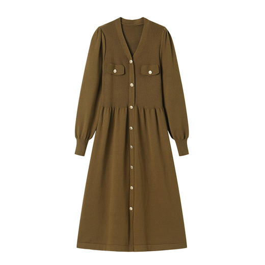 CC-YX-8412春秋新款气质V领针织连衣裙内搭小香风配大衣中长款收腰毛衣 商品图4