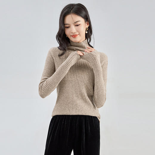 【高货wl】全新升级【铂金会员201/天猫269/差价68】(34108) 洛诗琳秋冬一体成型全羊毛针织亮片金丝坑条半高领羊毛衫 商品图0