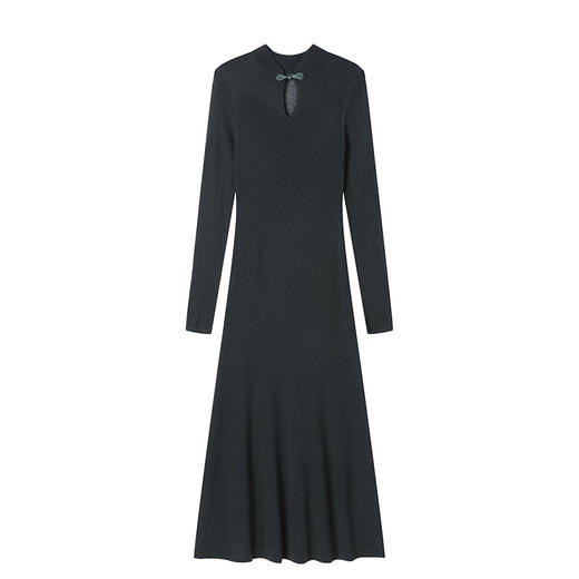 CC-16-9171秋冬新款新中式针织连衣裙修身显瘦内搭毛衣裙旗袍领改良长裙 商品图4