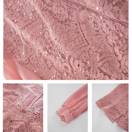 司歌v领蕾丝衫上衣长袖收腰显瘦气质秋T901147X 商品图4