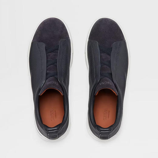 ZEGNA 杰尼亚 男士皮革和绒面革 Triple Stitch™ 休闲运动鞋 深蓝色 LHRHS S4667Z NAV 商品图1