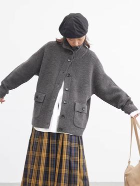 步履不停/4C13221C/慵懒风高立领深灰色毛织上衣