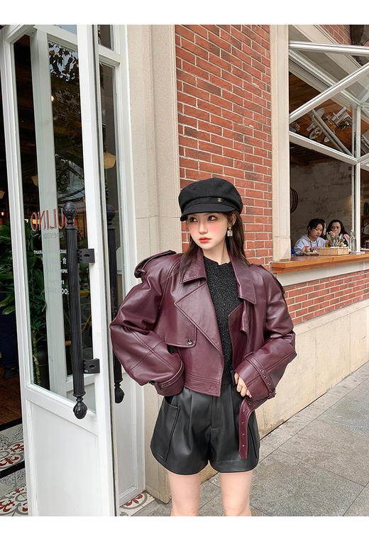 清仓捡漏 LIN CHAO ZHANG 【康帝酒红】羊皮革皮衣 商品图6