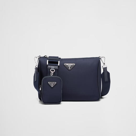 【二】PRADA 普拉达 男士 Re-Nylon 和 Saffiano 皮革珐琅金属三角形徽标子母单肩包 蓝色 2VH113 2DMH F0008 XOP 商品图0