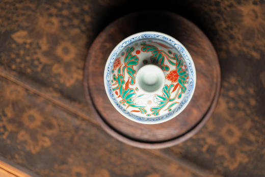 莲画堂红绿彩一路连科盖碗 商品图3