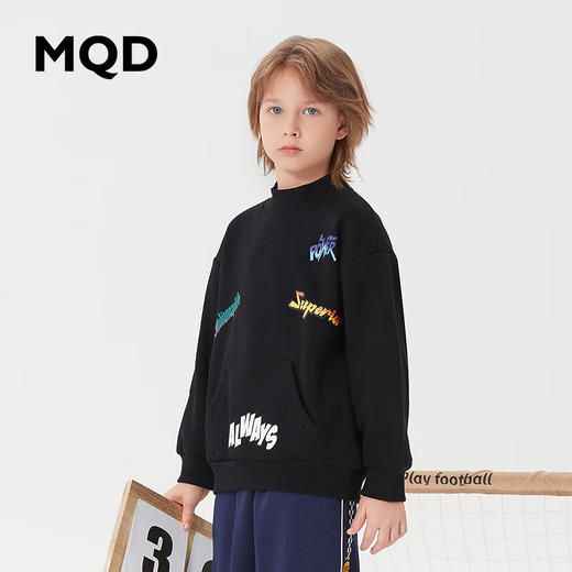 【MQD】童装男大童冬新款潮酷休闲加绒字母半高领卫衣 商品图1