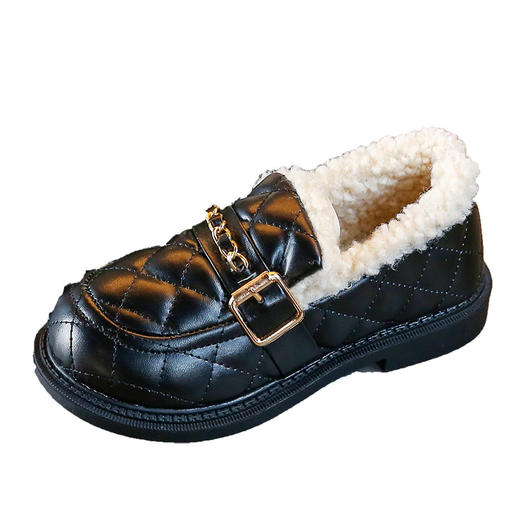 【加绒加厚保暖，豆豆鞋设计时尚，便于穿脱】女童羊羔绒棉鞋 冬季新款儿童加绒加厚豆豆鞋 男童保暖小皮鞋-QQ 商品图5