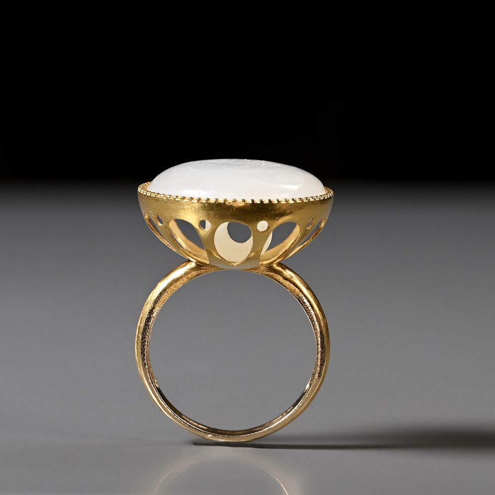 清代和田白玉扣子“金盏玉台”戒指
