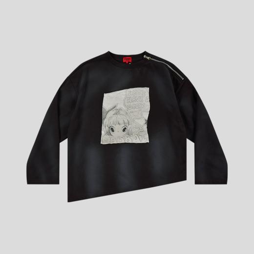 GOODBAI GOODEES漫画封面女孩图案喷脏做旧领口拉链卫衣 商品图3