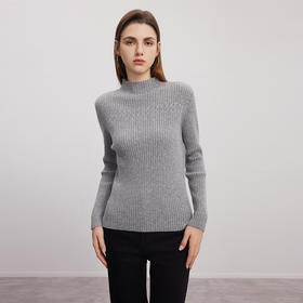 【半高领坑条纹羊绒衫】羊绒世家秋冬新品女士100%山羊绒内搭修身保暖毛衣