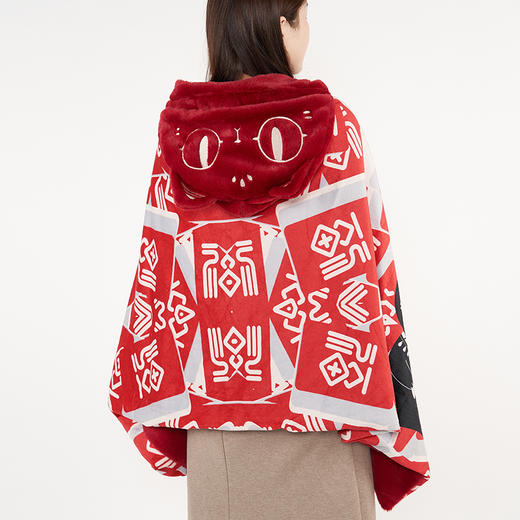 大英博物馆 盖亚·安德森猫和她的朋友们系列 百福 毛绒披风 午睡毯空调毯 红色 商品图1