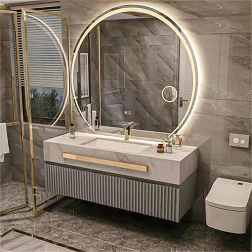 岩板一体风格洗手橡木洗脸盆盆洗脸漱台组合双盆卫生间轻奢浴室柜 商品图2