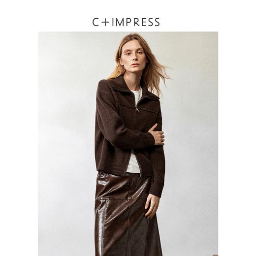 西嘉澳洲美丽奴绵羊毛 针织开衫外套女2024秋冬大翻领双拉链上衣(货号:MY2404034) 商品图2