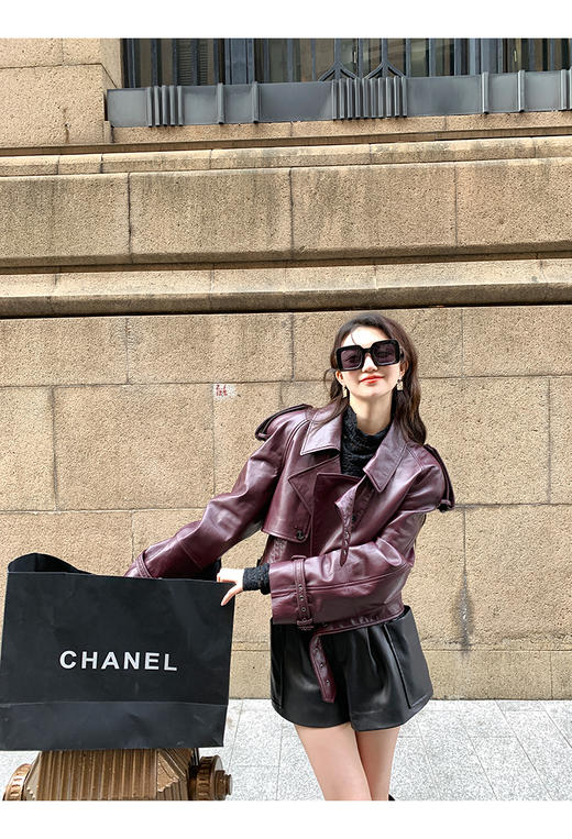 清仓捡漏 LIN CHAO ZHANG 【康帝酒红】羊皮革皮衣 商品图5