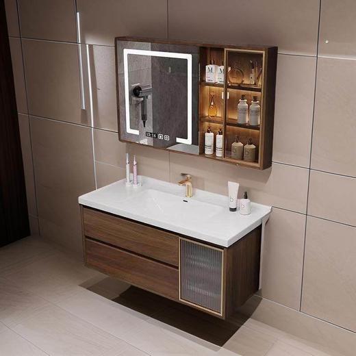 盆新胡桃木台厕所浴室柜一体洗漱陶瓷组合柜组合洗脸盆卫生间中式 商品图0