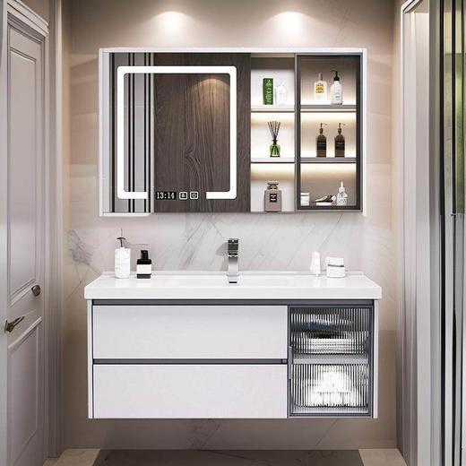 一体洗脸盆现代浴室柜卫生间陶瓷洗漱岩板盆折卫浴柜组合洗手盆台 商品图0