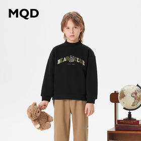 【MQD】童装男大童冬新款潮酷加绒休闲学院风字母半高领卫衣