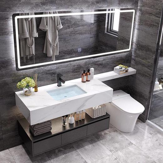 式卫生间洗脸盆分体式延长浴室柜台面马桶浴室柜双层组合新品岩板 商品图0