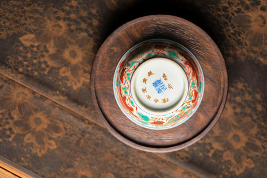 莲画堂红绿彩四向牡丹矮炉式杯 商品图5