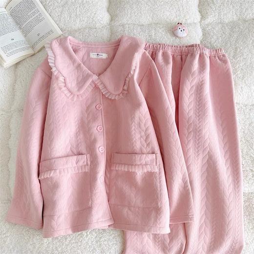 秋冬季【空气棉睡衣女】娃娃领长袖夹层加厚高级感夹棉家居服套装  商品图3