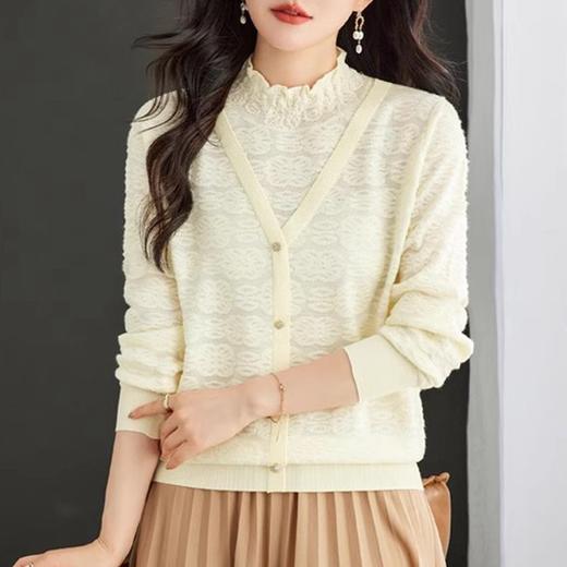 CC-16-9182时尚半高木耳领针织衫衫女秋冬加厚假两件宽松百搭套头打底衫毛衣 商品图1