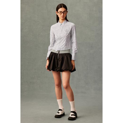 GOODBAI athletic学院印花不规则条纹修身长袖衬衫 商品图0