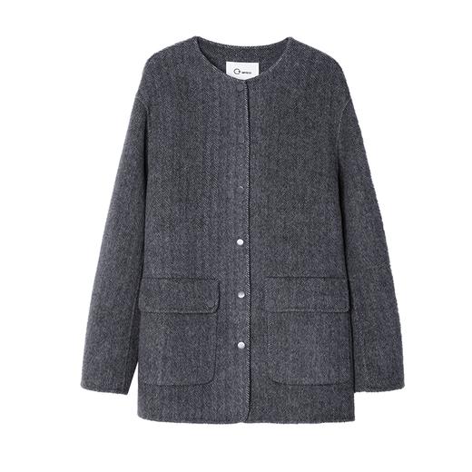 西嘉天丝羊毛 格雷系松弛感时髦圆领双面呢大衣短款外套女2024冬(货号:WT2404020) 商品图4