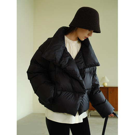 HeyDress三防立领羽绒服女冬季90白鸭绒加厚保暖上衣宽松短款外套 商品图1