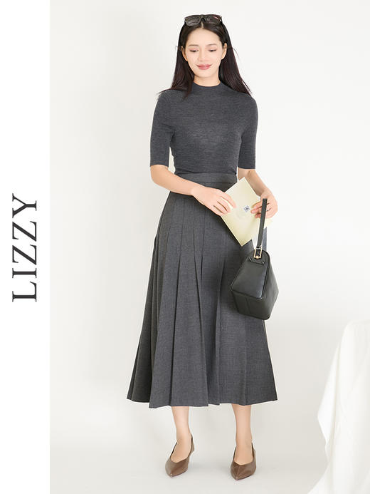 LIZZY早秋优雅简约风高腰百搭A字百褶通勤气质显瘦半身裙8078 商品图3