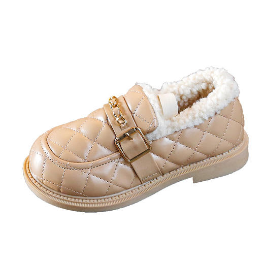 【加绒加厚保暖，豆豆鞋设计时尚，便于穿脱】女童羊羔绒棉鞋 冬季新款儿童加绒加厚豆豆鞋 男童保暖小皮鞋-QQ 商品图4