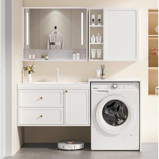 浴室柜奶油洗脸盆台岩板洗漱组合橡木柜陶瓷卫生间一体 商品图0