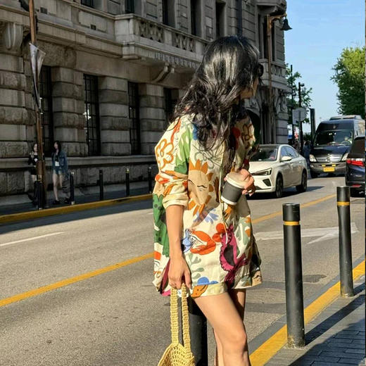 【顺丰包邮】99548 洛诗琳设计感童趣彩绘休闲卫衣短裤两件套0838 商品图2