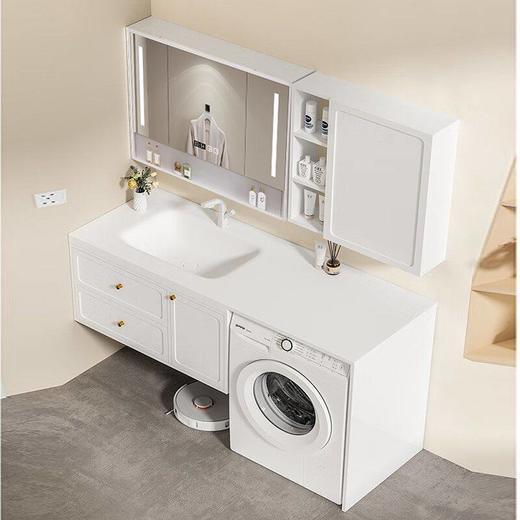 浴室柜奶油洗脸盆台岩板洗漱组合橡木柜陶瓷卫生间一体 商品图2