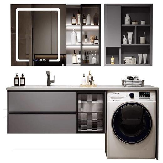 组合卫生间智能洗漱洗脸盆洗衣机轻奢浴室柜实木一体阳台柜台岩板 商品图3