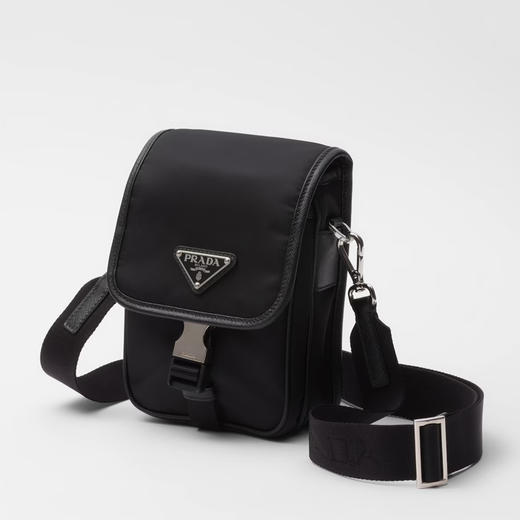 PRADA 普拉达 男士 Re-Nylon 和 Saffiano 皮革珐琅金属三角形徽标单肩包 黑色 2VD043 2DMH F0002 XOP 商品图1