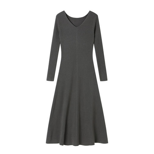 CC-16-9176秋季修身V领打底针织连衣裙女秋冬配大衣长款毛衣裙气质2024新款 商品图4