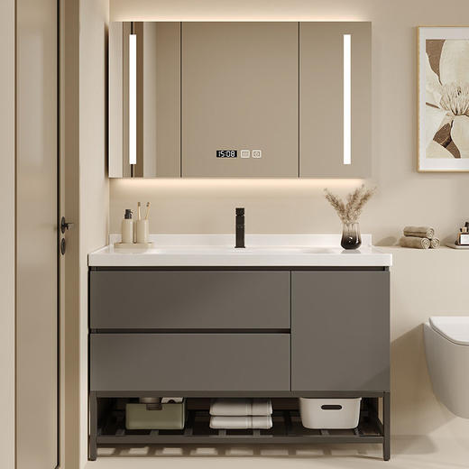 洗漱洗脸盆陶瓷浴室柜卫生间台实木组合盆挂一体洗手智能柜墙组合 商品图2