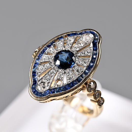 欧洲古董电光蓝宝石钻石戒指 商品图4