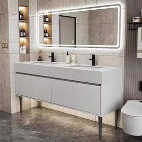 大理石多层双人落地式洗脸盆双盆卫生间双盆实木浴室柜