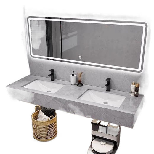 悬浮浴室柜组合洗脸盆卫生间公共大理石洗手盆洗脸池双盆 商品图4