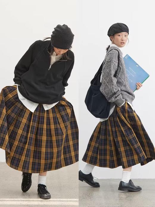 步履不停/4C41122C/复古文艺学院风格纹松紧腰蓬感A字半裙 商品图1