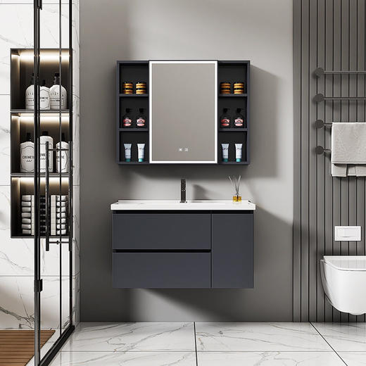 镜柜洗脸盆洗漱卫生间智能实木浴室柜洗手盆陶瓷太空 商品图0